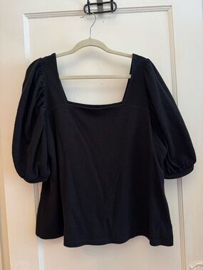 a new day Black Square Neck Puff Sleeve Blouse